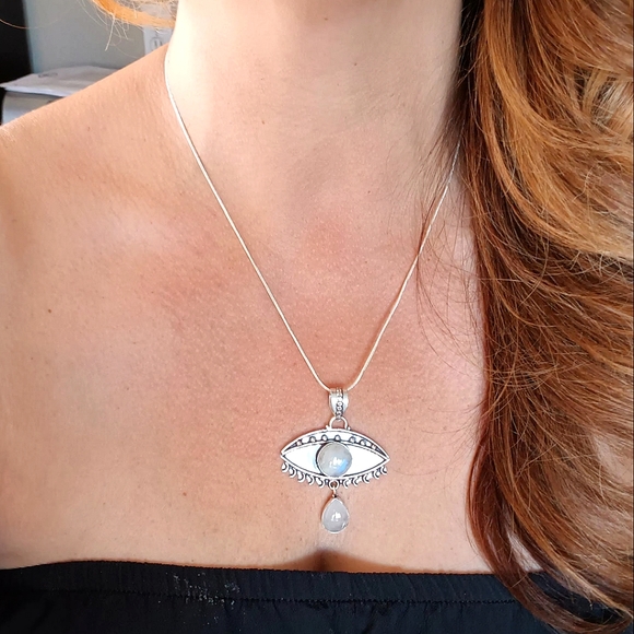 Larimar Inc Jewelry - 🌜Moonstone Evil Eye Sterling Silver Pendant